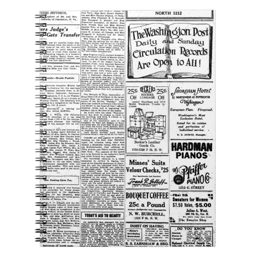 Oude zwart-witkrant, retro-advertentie notitieboek (Voorkant)