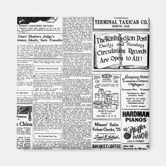 Oude zwart & witte krant,  retro advertentie magneet (Voorkant)