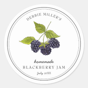 Oude zwarte bes op witte jam  ronde sticker