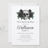 Oude Zwarte Bloemenskelet Halloween Kaart (Voorkant)