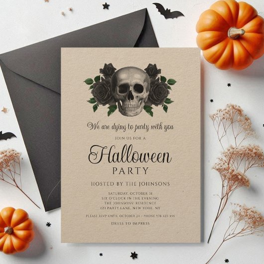 Oude Zwarte Bloemenskelet Halloween Kaart