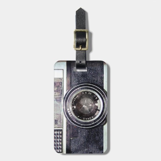Oude zwarte camera bagagelabel (Voorkant verticaal)