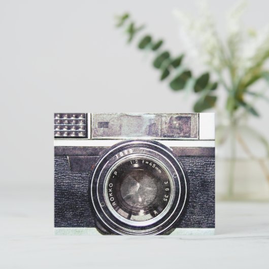 Oude zwarte camera briefkaart (Staand voorkant)