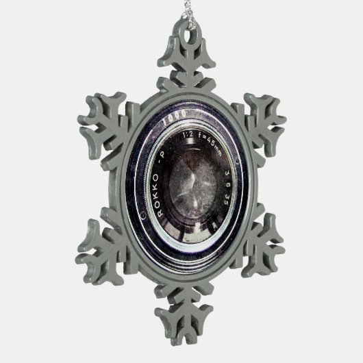 Oude zwarte camera tin sneeuwvlok ornament (Links)