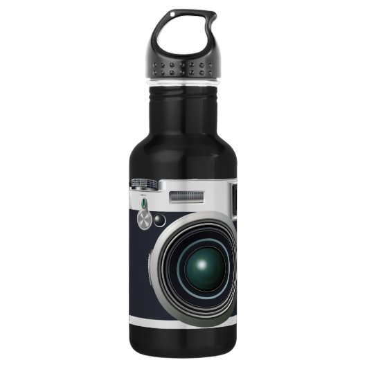 Oude zwarte camera waterfles  (Voorkant)