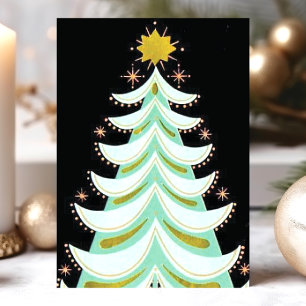 Oude Zwarte En Mintgroene Retro Kerstboom Feestdagen Kaart
