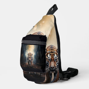 Oude zwarte en oranje tijger in een surrealistisch sling bag