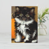 Oude zwarte en witte Halloween kat Save The Date (Staand voorkant)