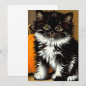 Oude zwarte en witte Halloween kat Save The Date (Voorkant / Achterkant)