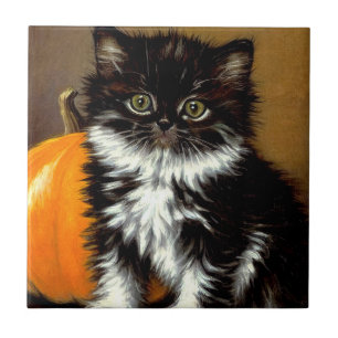 Oude zwarte en witte Halloween kat Tegeltje