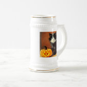 Oude zwarte en witte Halloween kitten Bierpul (Voorkant rechts)