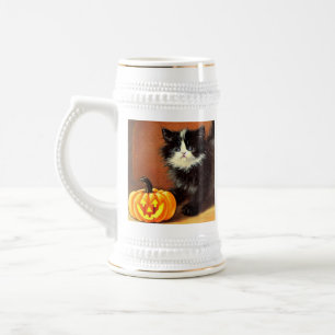 Oude zwarte en witte Halloween kitten Bierpul