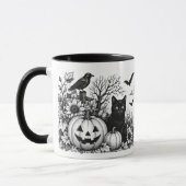 Oude zwarte en witte Halloween mok (Links)