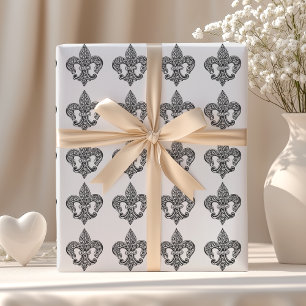 Oude zwarte en witte kantachtige Fleur De Lis Cadeaupapier