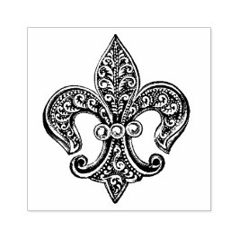 Oude zwarte en witte kantachtige Fleur De Lis Rubberstempel