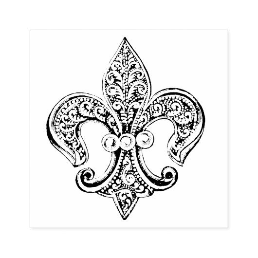 Oude zwarte en witte kantachtige Fleur De Lis Rubberstempel (Afrduk)