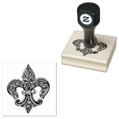 Oude zwarte en witte kantachtige Fleur De Lis Rubberstempel (Gestempeld)