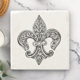 Oude zwarte en witte kantachtige Fleur De Lis Stenen Onderzetter