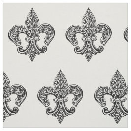 Oude zwarte en witte kantachtige Fleur De Lis Stof