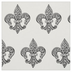 Oude zwarte en witte kantachtige Fleur De Lis Stof