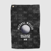 Oude zwarte golfhanddoek met golfnaam golfhanddoek (Voorkant)