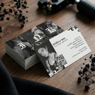 Oude Zwarte Gothic Tattoo Salon Winkel Foto QR Visitekaartje