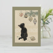 Oude zwarte kat die versieringen bekijkt feestdagenkaart (Staand voorkant)