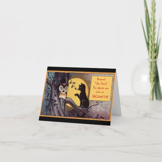 Oude Zwarte Kat Halloween Feestdagen Kaart (Voorkant)