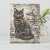 Oude Zwarte Kat Halloween Kaart (Staand voorkant)