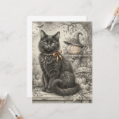 Oude Zwarte Kat Halloween Kaart (Voorkant / Achterkant in situ)