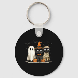 Oude Zwarte Kat Halloween Pompoen Spoken Geest Sleutelhanger