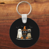Oude Zwarte Kat Halloween Pompoen Spoken Geest Sleutelhanger (Voorkant)