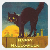 Oude Zwarte Kat Halloween Vierkante Sticker (Voorkant)