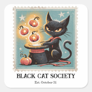 Oude Zwarte Kat Halloween Vierkante Sticker