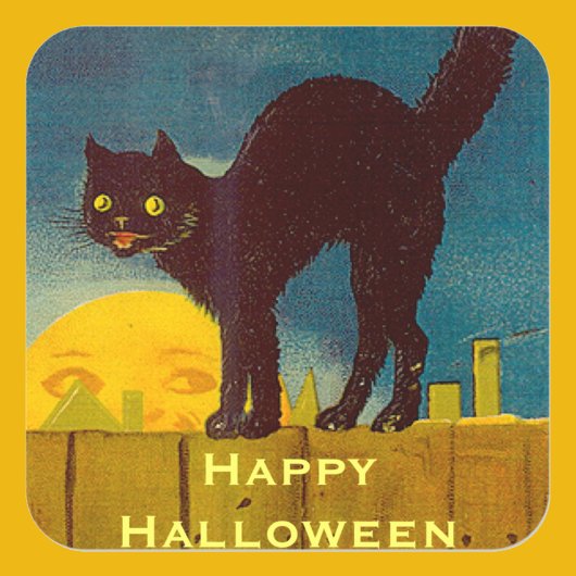 Oude Zwarte Kat Halloween Vierkante Sticker