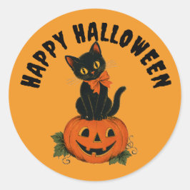 Oude Zwarte Kat Jack-O'-Lantern Gelukkig Halloween Ronde Sticker