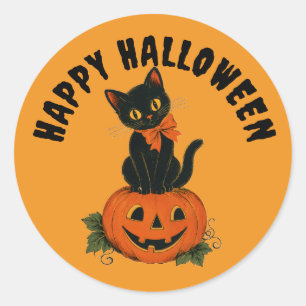 Oude Zwarte Kat Jack-O'-Lantern Gelukkig Halloween Ronde Sticker