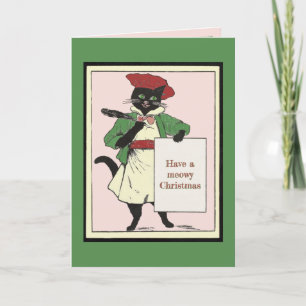 Oude Zwarte Kat Kunstenaar Meowy Kerst Vakantie C Feestdagen Kaart