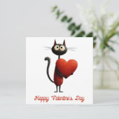 Oude Zwarte Kat Met Hart Valentijnsdag Kaart (Staand voorkant)