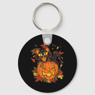 Oude Zwarte Kat Pompoen Halloween Griezelige Herfs Sleutelhanger