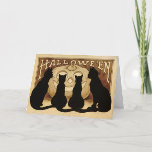 Oude Zwarte Katten Halloween Kaart