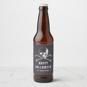 Oude Zwarte Piraat Schedel & Botten Gelukkig Hallo Bier Etiket