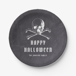Oude Zwarte Piraat Schedel & Botten Halloween Papieren Bordje