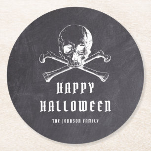 Oude Zwarte Piraat Schedel & Botten Halloween Ronde Kartonnen Onderzetter