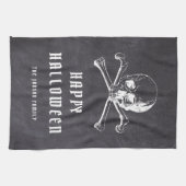 Oude Zwarte Piraat Schedel & Botten Halloween Theedoek (Horizontaal)