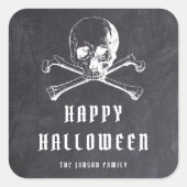 Oude Zwarte Piratenschedel & Botten Halloween Vierkante Sticker (Voorkant)