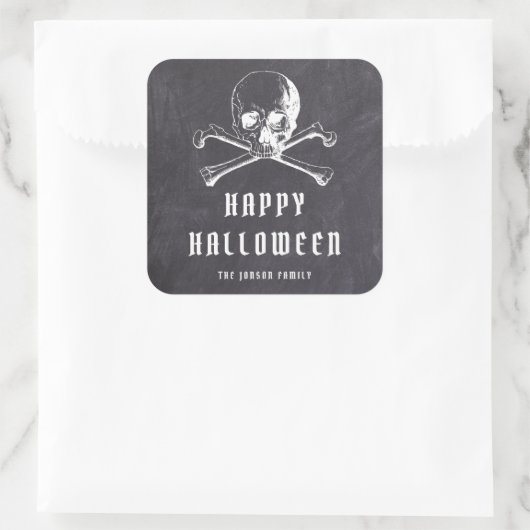 Oude Zwarte Piratenschedel & Botten Halloween Vierkante Sticker (Tas)