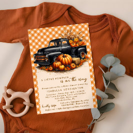 Oude Zwarte Truck Een Kleine Pompoen Baby Shower Kaart