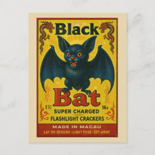 Oude Zwarte Vleermuis Vuurwerklabel Halloween Briefkaart