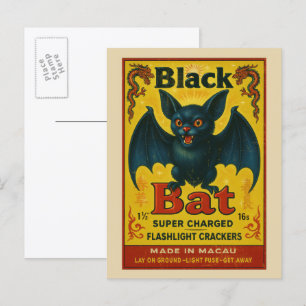 Oude Zwarte Vleermuis Vuurwerklabel Halloween Briefkaart